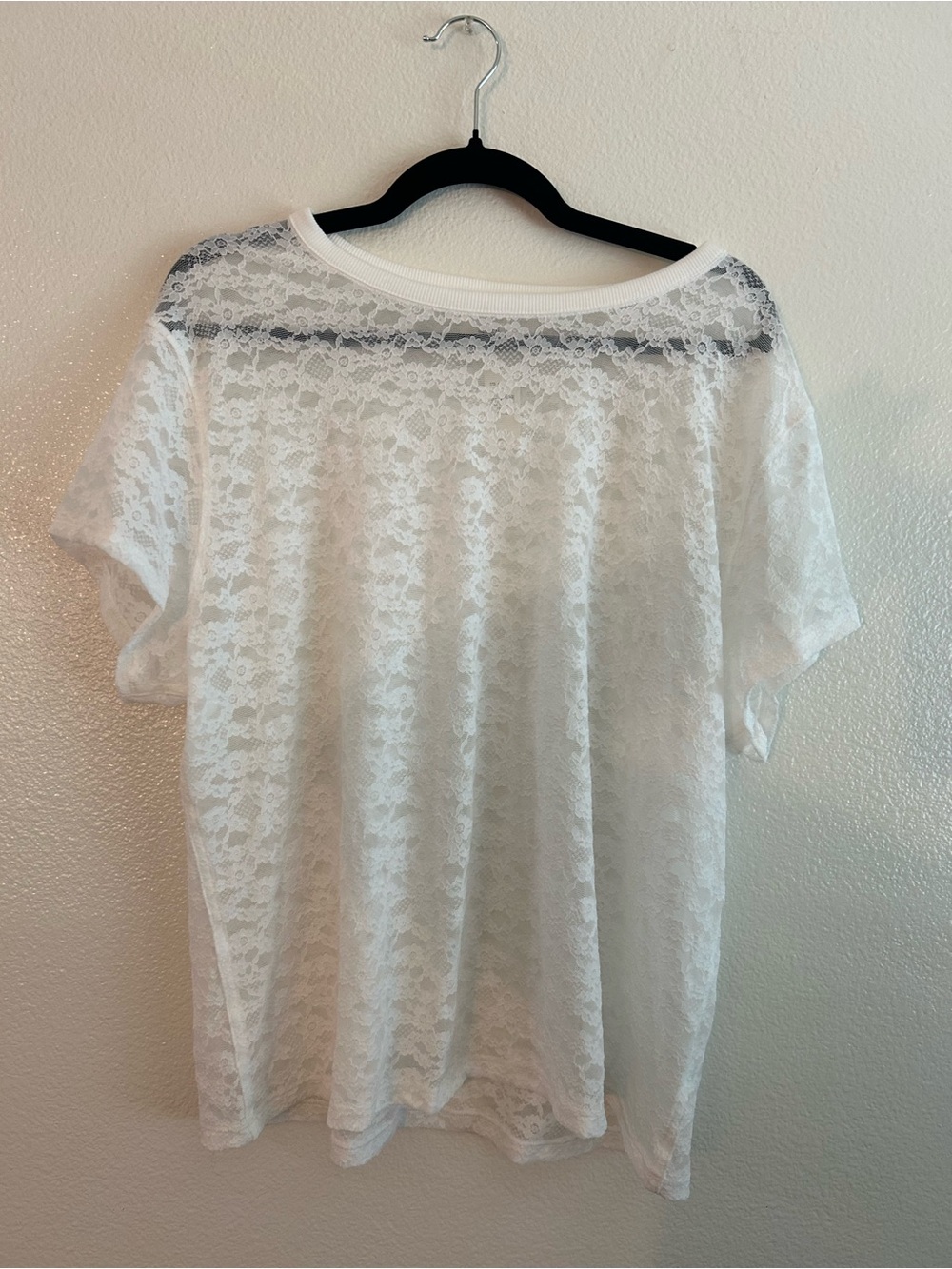 aerie White Sheer Floral Lace Short Sleeve Tee